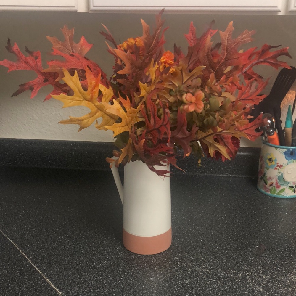 fall decor in spout flower pot